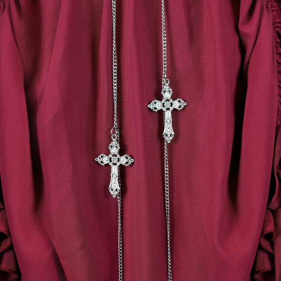 Women's Steampunk Victoria Cosplay Dress Solid Color Suspender Long Dress - Picture 6 of 6